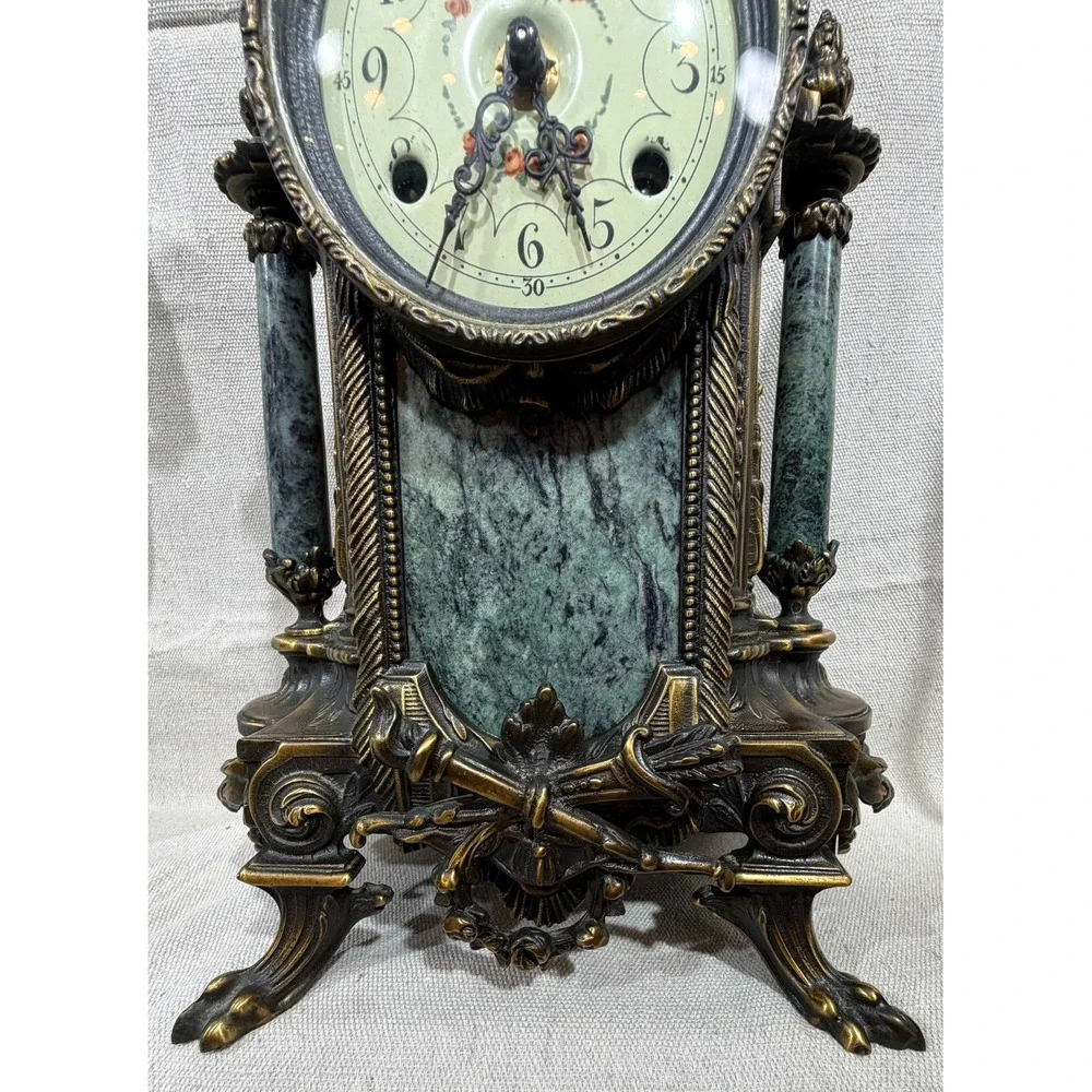Franz Hermle Italian Green Marble Brass Mantel Clock 130-070 8 Day Movement